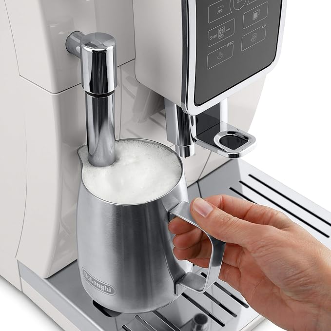 De'Longhi Dinamica Automatic Coffee & Espresso Machine, Iced-Coffee, Burr Grinder (White) (Renewed)