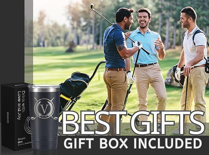 Onebttl Golf Gifts for Men with Initial for Golfer & Golf Lovers, 20oz Travel Mug, Perfect Gifts for Men, Birthday, Christmas - V