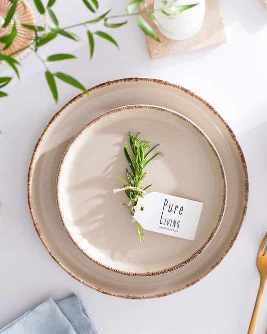 Stoneware dinnerware set 8 persons Rustic 24 pcs - Rustic design dinnerware set, dishwasher safe - Bowl and plate set - Pure Living dinnerware in beige…