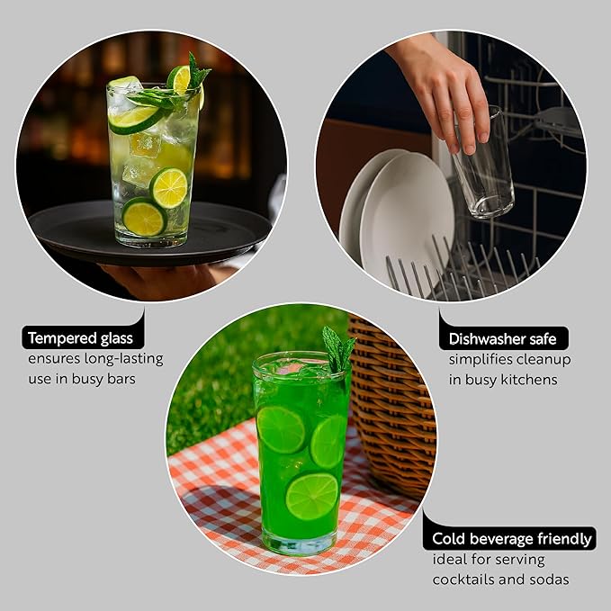 Restaurantware Sumi 19 Ounce Beverage Glasses Set of 12 Large Drinking Glasses - Lead-Free Dishwasher-Safe Glassware Glass Water Glasses Serve Water Juices Or Sodas For Restaurants or Homes