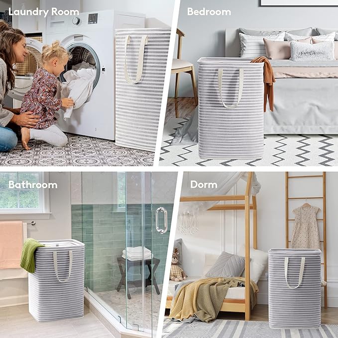 Lifewit 2 Pack Laundry Hamper Large Collapsible Laundry Baskets, Freestanding Waterproof Clothes Hamper with Easy Carry Handles in Laundry Room Bedroom Bathroom College Dorm for Adults, Grey, 2 x 80L