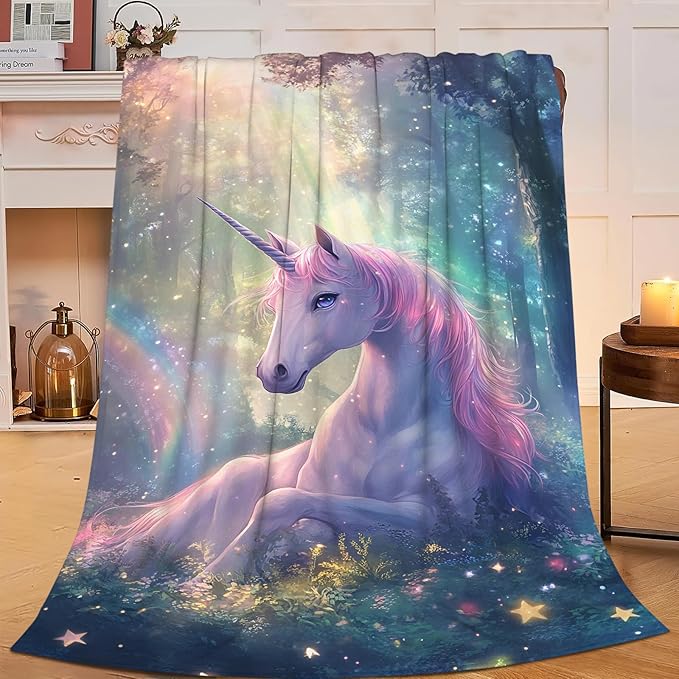Unicorn Blanket Gifts for Girls Women Unicorn Forest Throw Blankets Cozy Plush Fleece Flannel Fuzzy for Kids Bed Decor 80"X60"