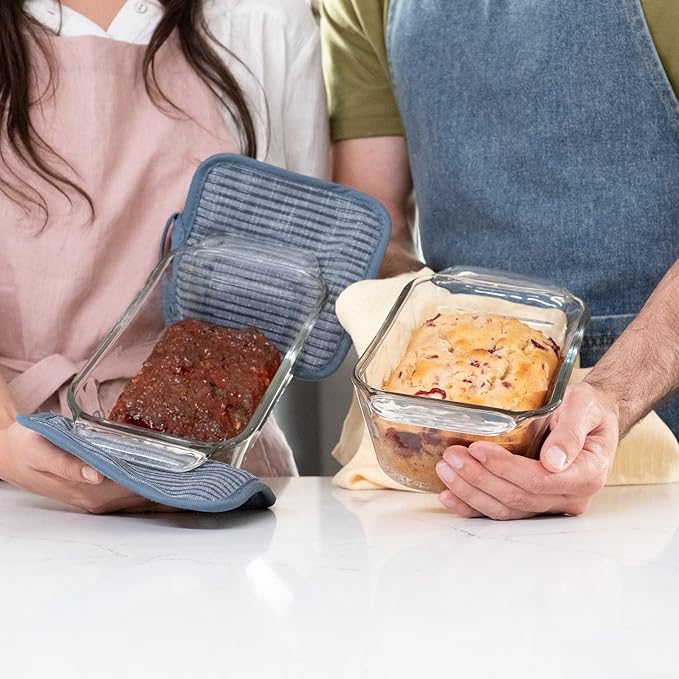 Libbey Baker’s Premium Glass Loaf Baking Dish Set of 2, Stackable Bakeware with GreatGrip Handles, Durable Glass Bread Pans