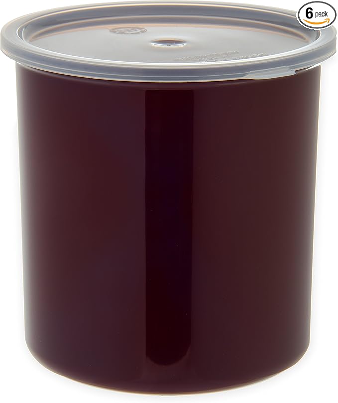 Carlisle FoodService Products Classic Round Storage Container Crock with Lid for Kitchen, Restaurants, Home, Plastic, 2.7 Quarts, Brown, (Pack of 6)