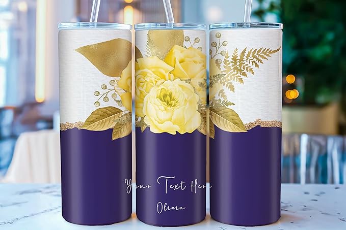 Personalized GOLDEN ROSE Tumbler with Name - 20oz or 30oz Insulated Mug - Japanese Sakura Floral Gift for Her