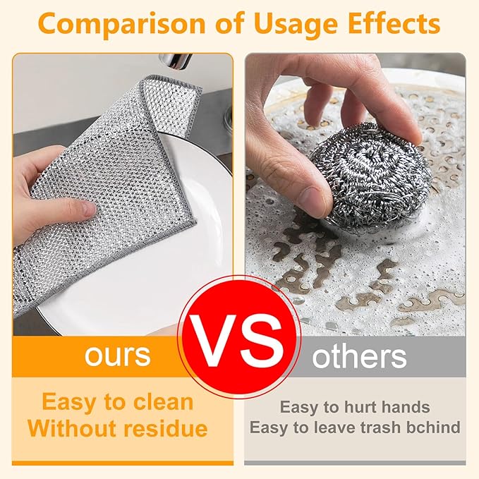 15PCS Multipurpose Wire Dishwashing Rag,Non Scratch Wire Dishcloth, Reusable Steel Wool Scrubber,Non-Scratch&Quick-Drying&Odor-Resistant Multi-Purpose for Kitchen,Bathroom Cleaning (15)
