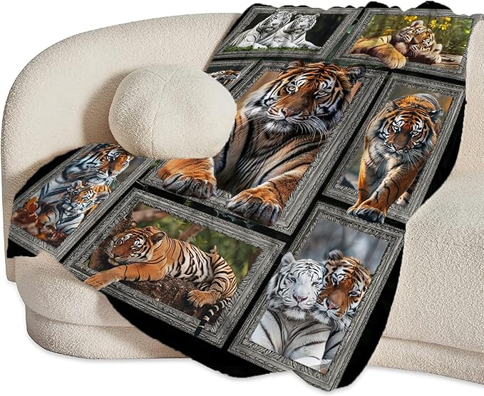 Tiger Blanket Wild Animal Throw Blanket Cozy Plush Fleece Flannel Tiger Stuff Blankets Lightweight Fuzzy Gifts for Girls Boys Women Men 80"X60"