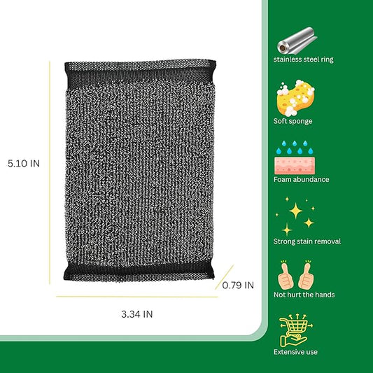 Steel Wool Scrub Sponges Kitchen, Reusable Dish Scrubber Sponge, for Pots, Pans, Gentle and Scratch Free - 6 Pack Black