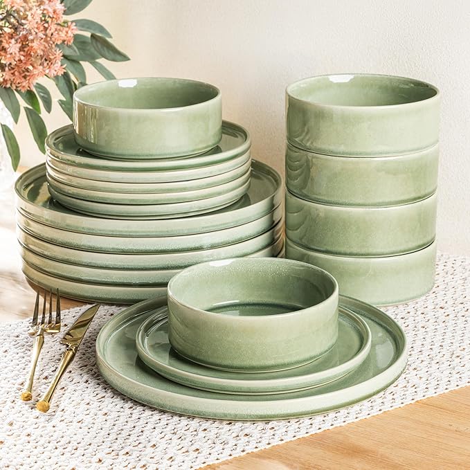 AmorArc Ceramic Dinnerware Sets, Handmade Reactive Glaze Stoneware Plates and Bowls Sets,Highly Chip and Crack Resistant | Dishwasher & Microwave Safe Dishes Set, Service for 8 (24pc)