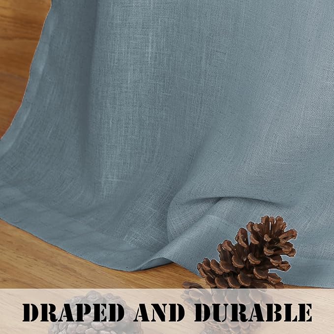 Linen Curtains Elegant Natural Linen Blended Curtains Energy Efficient Light Filtering / Rod Pocket Window Treatments Panels / Drapes for Livingroom (Set of 2, Stone Blue, 52 inch W X 72 inch L)