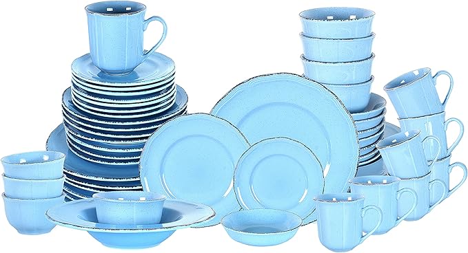 20pc Dinnerware Set, Plate and Bowl Set, Stoneware Dishes Set for 4, Microwave and Dishwahser Safe, Scratch Resistant, French Countryside Speckled Antique Blue