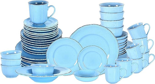 20pc Dinnerware Set, Plate and Bowl Set, Stoneware Dishes Set for 4, Microwave and Dishwahser Safe, Scratch Resistant, French Countryside Speckled Antique Blue