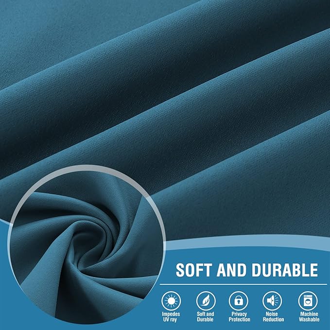 H.VERSAILTEX Blackout Window Curtain Panels, Cold and Light Blocking Drapes with White Liner for Nursery, 84 inches Drop Thermal Insulated Draperies (2 Pieces, 52 Wide Each Panel, Mallard Blue)