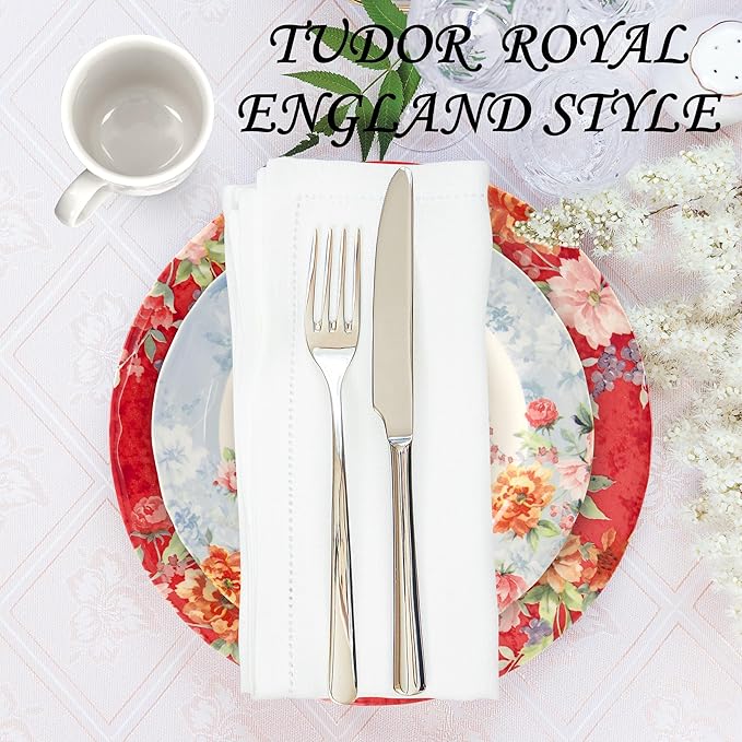 Tudor Royal 24-Piece Porcelain Round Dinnerware Set, Service for 6, Crimson Design, Summer Floral, Plates Bowls Mugs Dishes, Glossy, Premium Quality Tableware