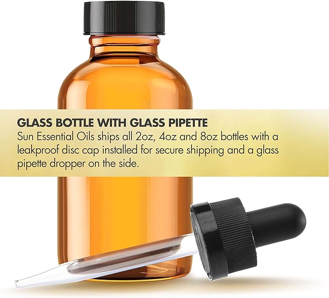 Sun Essential Oils - Vanilla Essential Oil 4 oz with Dropper for Diffuser, Skin, Hair, Humidifier & Aromatherapy Massage, Scent for Candle, Lotion & Soap Making & Room Freshener
