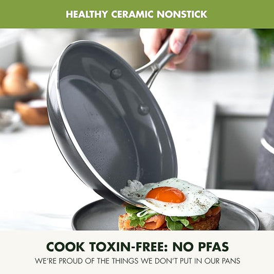 GreenPan 17 Piece Nonstick Swift Cookware Set, Ceramic PFAS-Free Pots & Pans with Lids, Dishwasher & Oven/Broiler Safe to 600F, Kitchen Cooking Set, Sauce, Saute, Stock, Griddle, Frying Pans, Gray