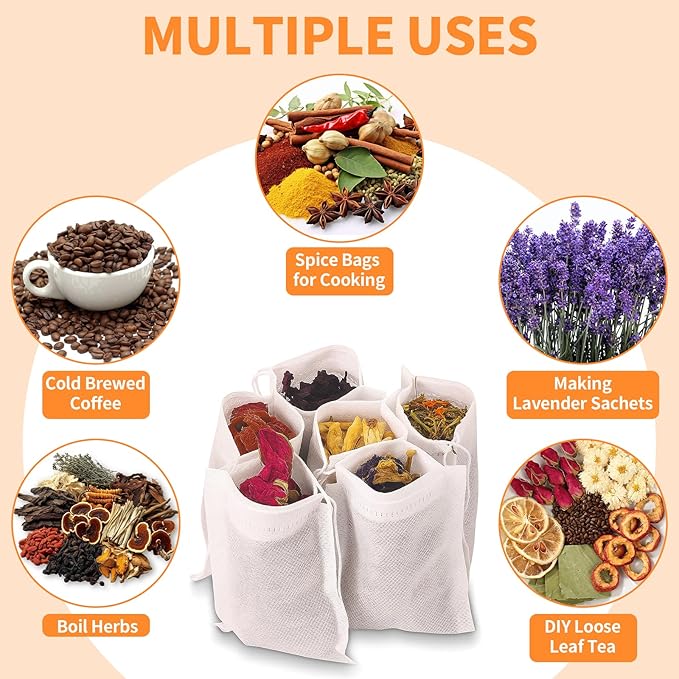 TamBee 100Pcs 5.9" x 7.87" Disposable Drawstring Tea infusers Tea Filter Bags for Loose Tea Herbs Spice Bags for Brew Tea Cold Brew Coffee（ 5.9" x 7.87" /15 x 20cm） (100)