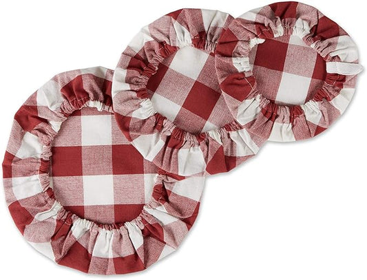 DII Reusable Cloth Bowl Cover Collection Machine Washable, Cotton with Elastic Stretch for Food Storage, 10.25"/8.25"/7.5" Diameter, Farmhouse Plaid, Barn Red, 3 Piece