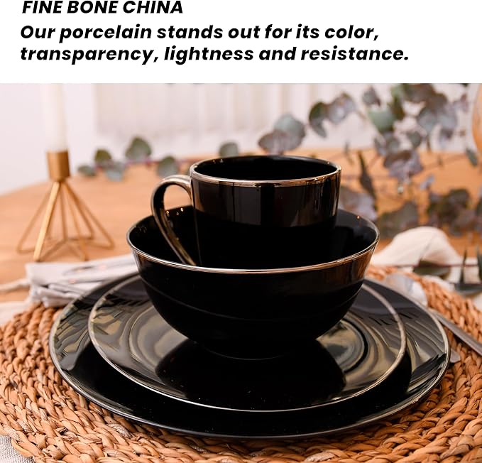 KOKEN Porcelain Dinnerware Set - 16 Pc Round Dinner Set with Mugs, Microwave Safe