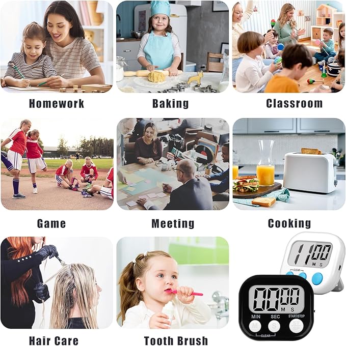 ZILLEEN Classroom Timer for Kids Teachers Digital Timers, Black White 6 Pack
