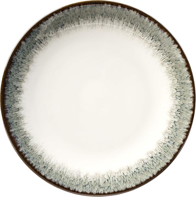 Sango 16-Piece Stoneware Dinnerware Set for 4, Glossy White & Green Mugs, Plates and Bowls Sets- Reactive Glaze, Ceramic Dish Set, Dishes for Everyday Use, Microwave & Dishwasher Safe, Novelle Moss