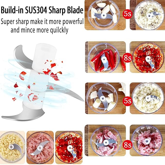 Electric Garlic Chopper, Kenpiko Powerful Mini Chopper, Rechargeable Electric Mini Garlic Chopper for Vegetable/Onions/Meat/Salad, 250ML/100ML, 2 Stainless Steel Blade, Waterproof, BPA Free