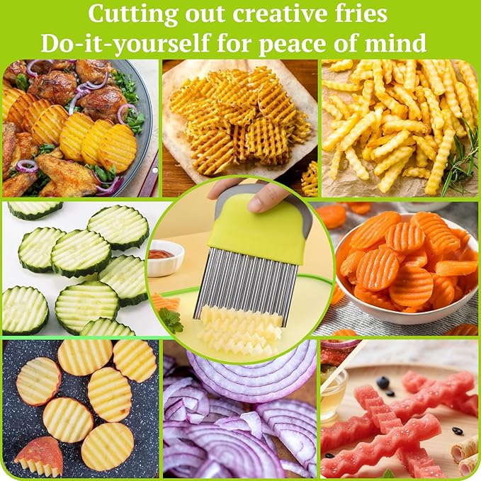 Suuker Crinkle Cutter for Veggies, Stainless Steel French Fry Cutter for Potatoes, Carrots, Cucumbers, Wavy Chopper, Onion Chopping Tools Kitchen Dicer Gadget