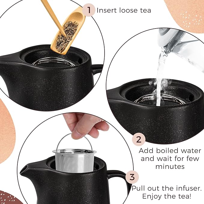 Ceramic Teapot with Infuser - 40 oz Large Teapot with Strainer - Tea Pot Ceramic for Loose Tea - Ceramic Tea Pots for Tea
