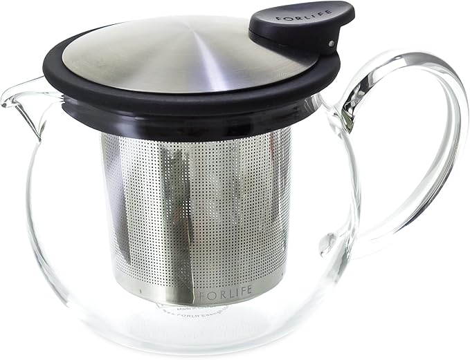 FORLIFE Bola Glass Teapot with Basket Infuser, 15-Ounce/444ml, Black Graphite