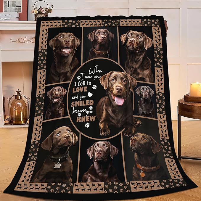 Labrador Blanket Gifts for Girls Boys Chocolate Lab Dog Lovers Throw Blankets Cozy Plush Fleece America Flag Flannel Fuzzy 60"X50"