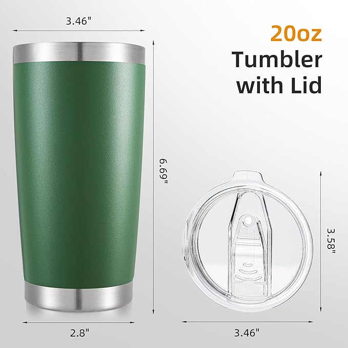 20 oz Tumbler with Lid Stainless Steel Insulated Tumblers Double Wall Vacuum Coffee Mug Powder Coated Tumbler Cups for Cold and Hot Drinks, Dark Green, 1 pack