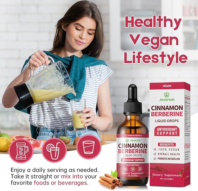 Berberine Drops with Ceylon Cinnamon Bitter Supplement,Berberine HCL Liquid Drops with Turmeric,Green Tea,Apple Cider Vinegar,Black Seed Oil for Overall Support & Digestive System 2 FL OZ