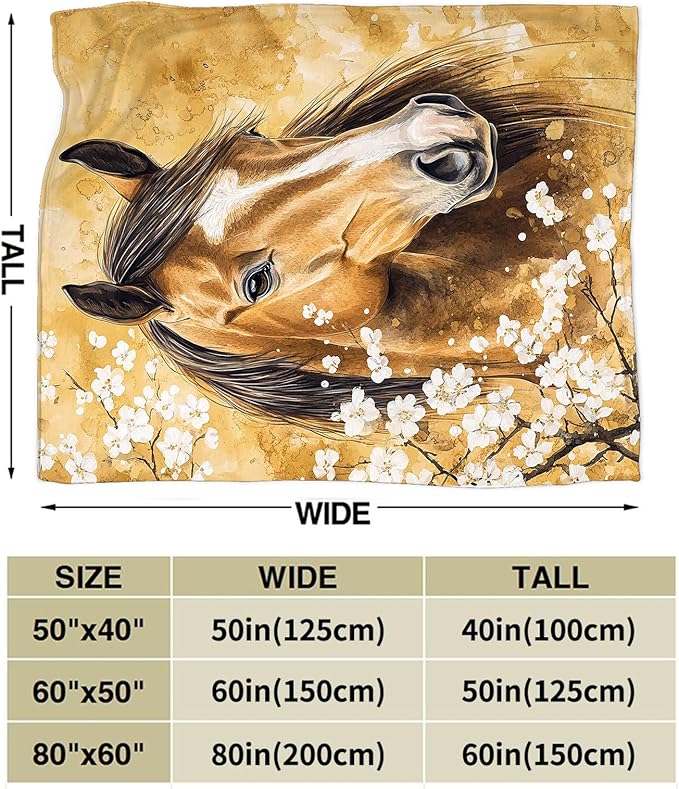Horse Blanket Gifts for Girls Horse Stuff Throw Blanket Cozy Plush Fleece Flannel Animal Flower Blankets for Lovers Decor Boys Women Men 60"X50"