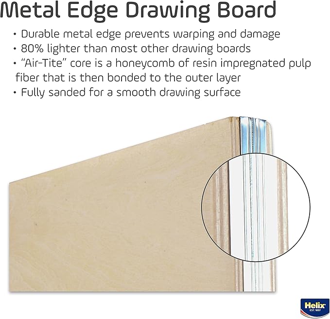 Helix - Wooden Lightweight Drawing Board - 20 x 26 Inch - Metal Edge - Drafting, Art, Sketching and Tracing