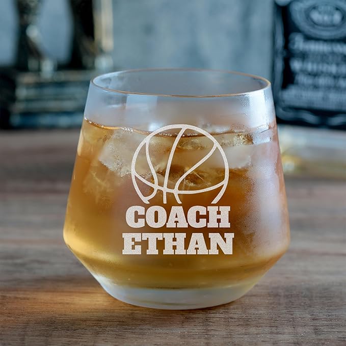 Personalized Coach Gifts for Men, Custom Whiskey Glass with Engraved Name, Soccer Football Softball Volleyball Coach Gifts Wrestling Gymnastics Coach Gift