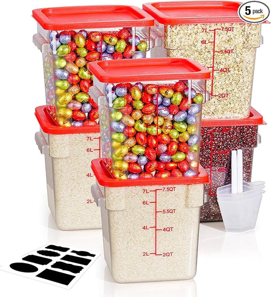8QT NSF Food Storage Containers: 6PCS[Food Grade][Hot&Cold Resistant] Clear Food Storage Containers with Scales Handles for Home Restaurant Kitchen Storage Pizza Proof Dough, BPA Free (N2)