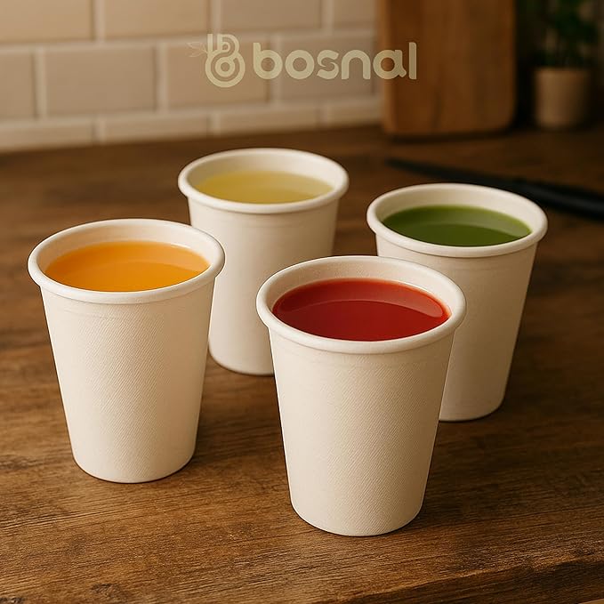 BOSNAL 10 inch & 7 inch Round Plates, 10 inch Oval Plates, 16 oz Bowls & 8 oz Cups with Lids & Cutlery – 100% Plant-Based Bagasse, Eco-Friendly, Compostable, Microwave Safe, Durable Dinnerware Set