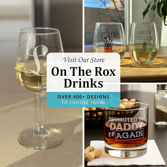 On The Rox Drinks (O-Monogram)- 4 Piece Set of 11 Ounce Engraved Heavy Base Rocks Glasses- Quality Elegant Glass-Multi-Purpose Beverage-Rocks Glass- For any Occasion