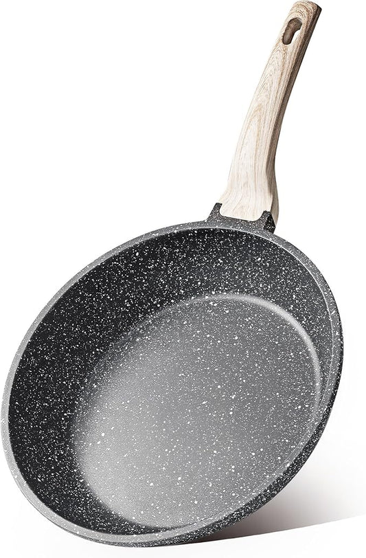 CAROTE Non Stick Frying Pan Skillet, Omelet Pan, Healthy Non Toxic Granite Chef Pan, Induction Compatible Egg Frying Pan with Heat-Resistant Handle, PFOA-Free,Black, 12"