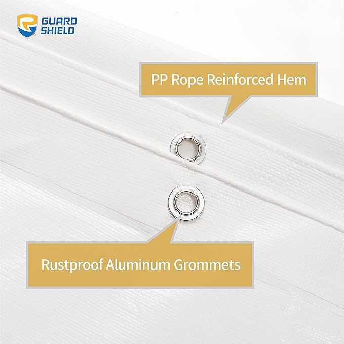 GUARD SHIELD Heavy Duty Tarp 16x16 Feet White Multi Purpose Thick Waterproof Poly Tarp Cover 10mil
