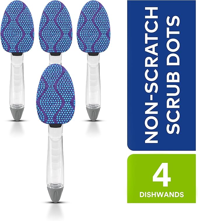 Scotch-Brite Scrub Dots Non-Scratch Dishwand, 4-Pack (4 Dishwands), Soap-Dispensing Kitchen Scrubbers, Fits All Refills