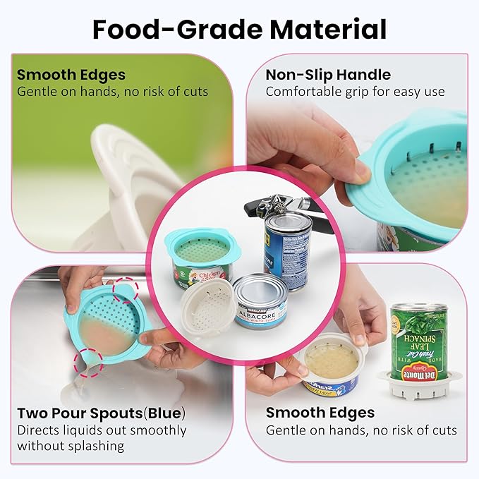 3 PCs Canning Tool Duo — 1 Pack Magnetic Can Opener Bundle with 2 Packs Can Strainers Fit for 3.0''|3.5''|4.0-inches Can | Quick Strain Can Strainers | Easy to Use | Essential Kitchen Gadgets