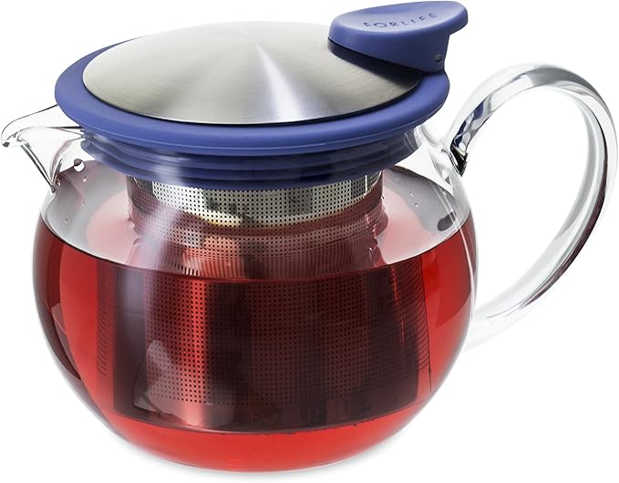 FORLIFE Bola Glass Teapot with Basket Infuser, 15-Ounce/444ml, Marine