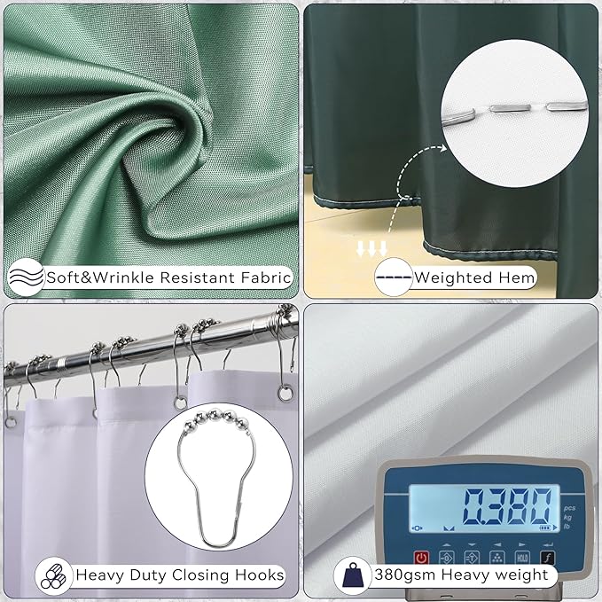 Green Bathroom Accessories, Dark Green Bathroom Set with Shower Curtain, Trash Can, Vanity Tray, Soap Dispenser, Soap Dish, Toothbrush Holder and Cup for Home Decor
