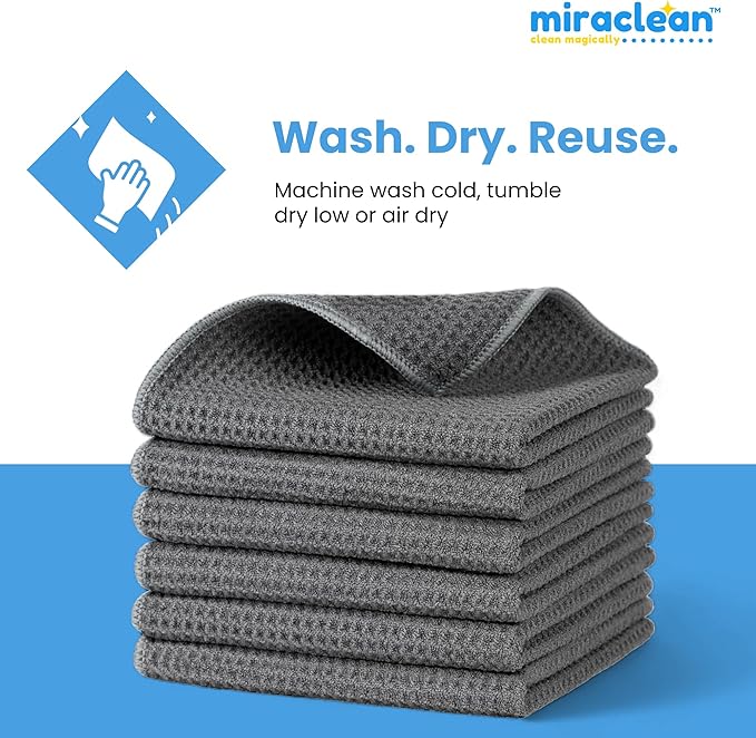 Waffle Weave Microfiber Cloths - 12 x 12 inches - Lint Free Cloth, Streak-Free Absorbent Microfiber Glasses Cleaning Cloth, Screens, Dusting & Appliances - 6 Pack Premium Cloth Wipes