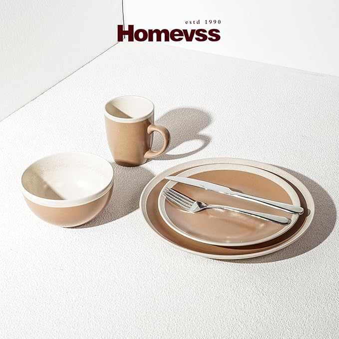 Rock Ridge Speckled Stoneware Dinnerware Set (16pc Set, Beige and Ivory)