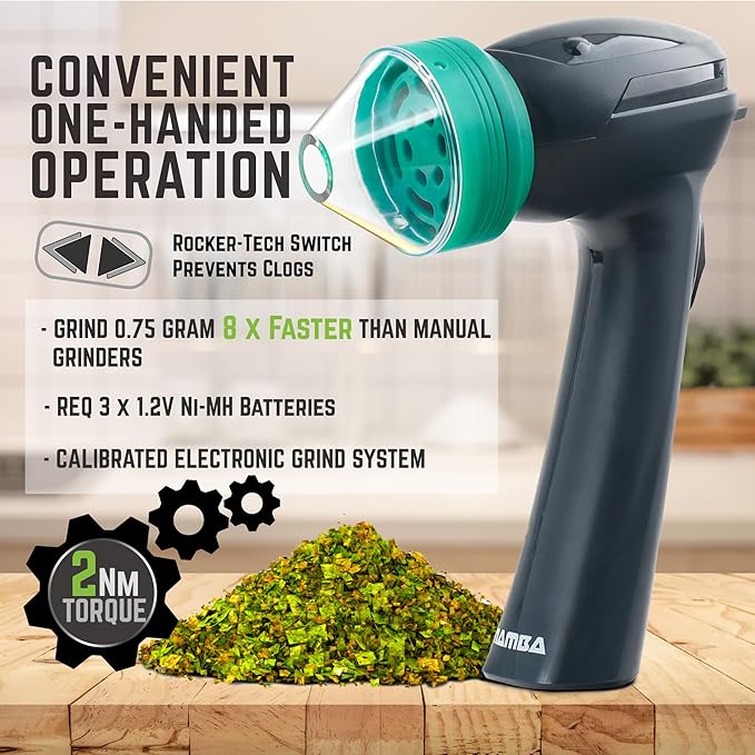 Mamba Lite 0.75g Green All-Plastic Head USB Electric Herb Grinder. Small Portable Herbal Machine & Spice Mill for the Kitchen