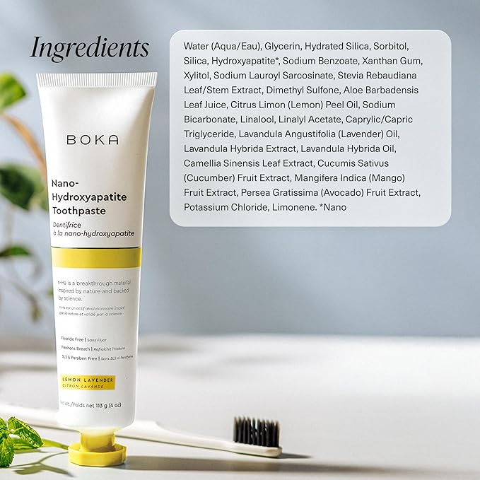 Boka Fluoride Free Toothpaste, Nano Hydroxyapatite Toothpaste, Appropriate for Sensitive Teeth - for Adult, Kids Oral Care - Lemon Lavender Flavor, 4 Fl Oz 1Pk US Manufactured