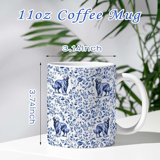 Golden Retriever Blue French Toile Coffee Mug, Golden Retriever Lover Gifts for Women, Blue Toile Coffee Cup for Goldens Mom, Birthday Gifts for Dog Mom, Dog Dad, 11 oz