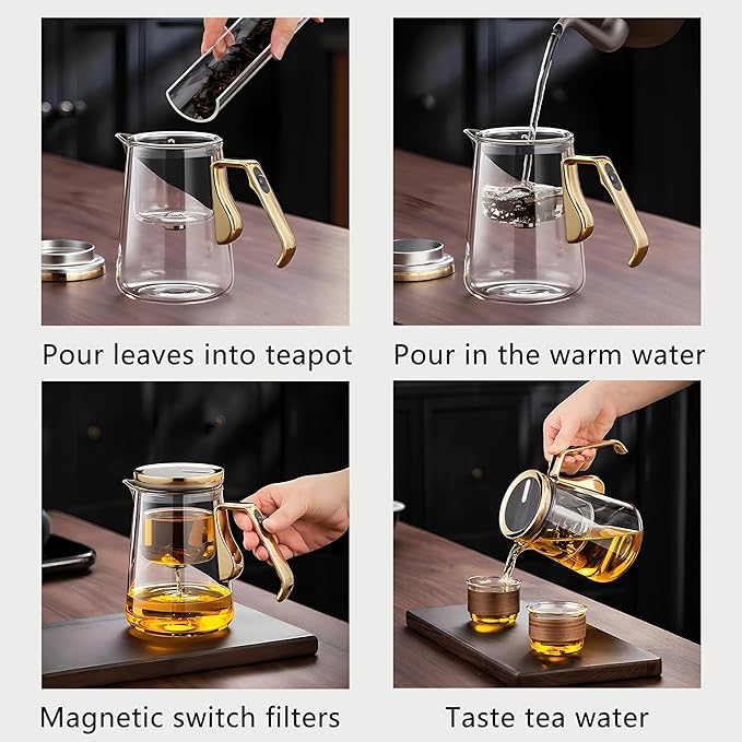 YJX Magnetic Glass Teapot, 25.4oz Small Enchanted Brewing Tea Pot, Witchcraft Magic Borosilicate Tea Set with Strainer for Loose Leaf or Herbal, Exquisite Kettle Gift for Tea Lovers(Golden)